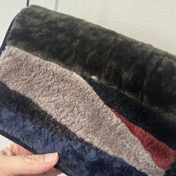 All Saints Purse Bando Shoulder Crossbody Shearling Bag Colorblock‎ Tassel - Picture 6 of 9